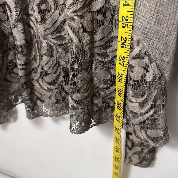 Temp Paris Sweater Asymmetric Tunic Lace Brown Boho Lagen Witchy Artsy Fairy L - Picture 9 of 9